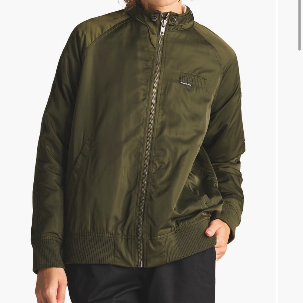 Members Only Satin Bomber Jacket | Size S | Dark Green / Olive